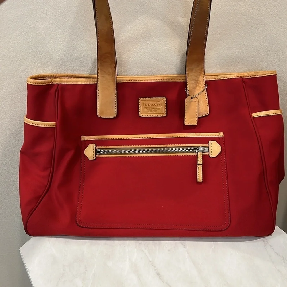 🔥Coach Red and Tan Totes with Gold Hardware Diaper Bag🔥